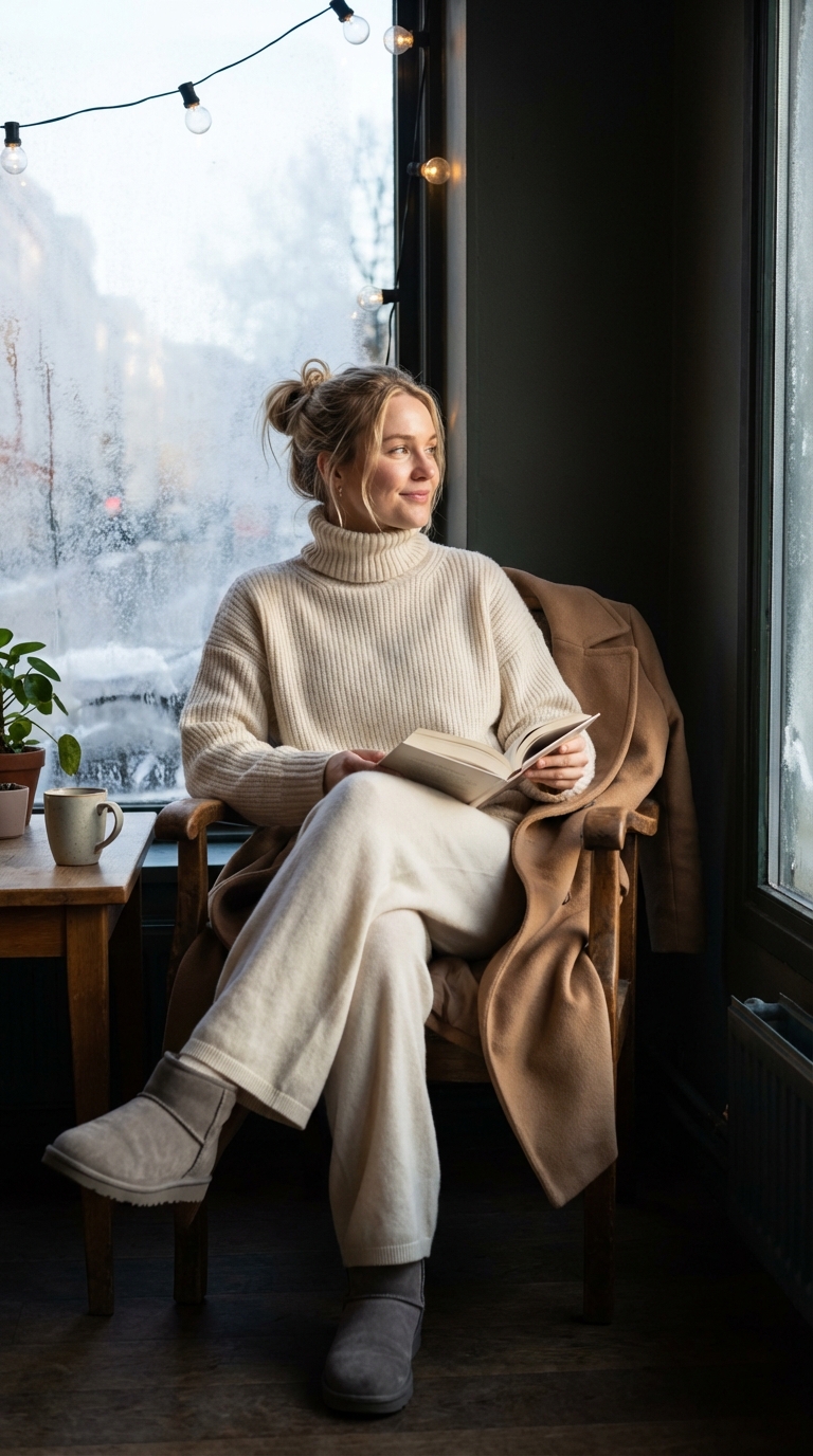 Cream Knit for a Winter Cafe